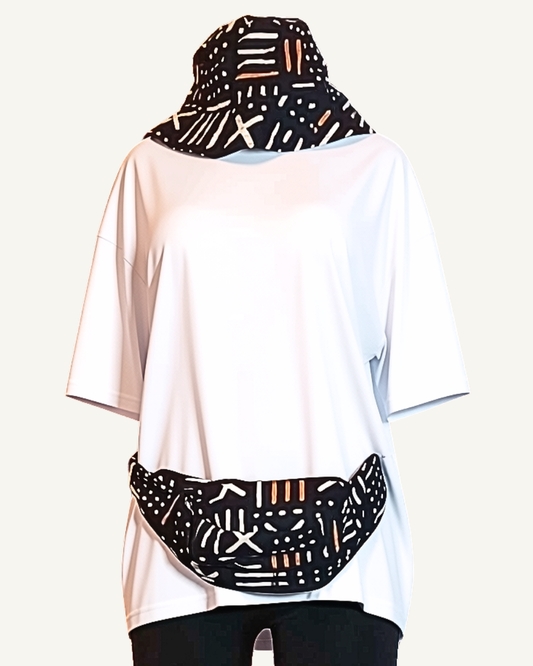 Ensemble bob + sac banane batik · motifs bogolan · unisexe