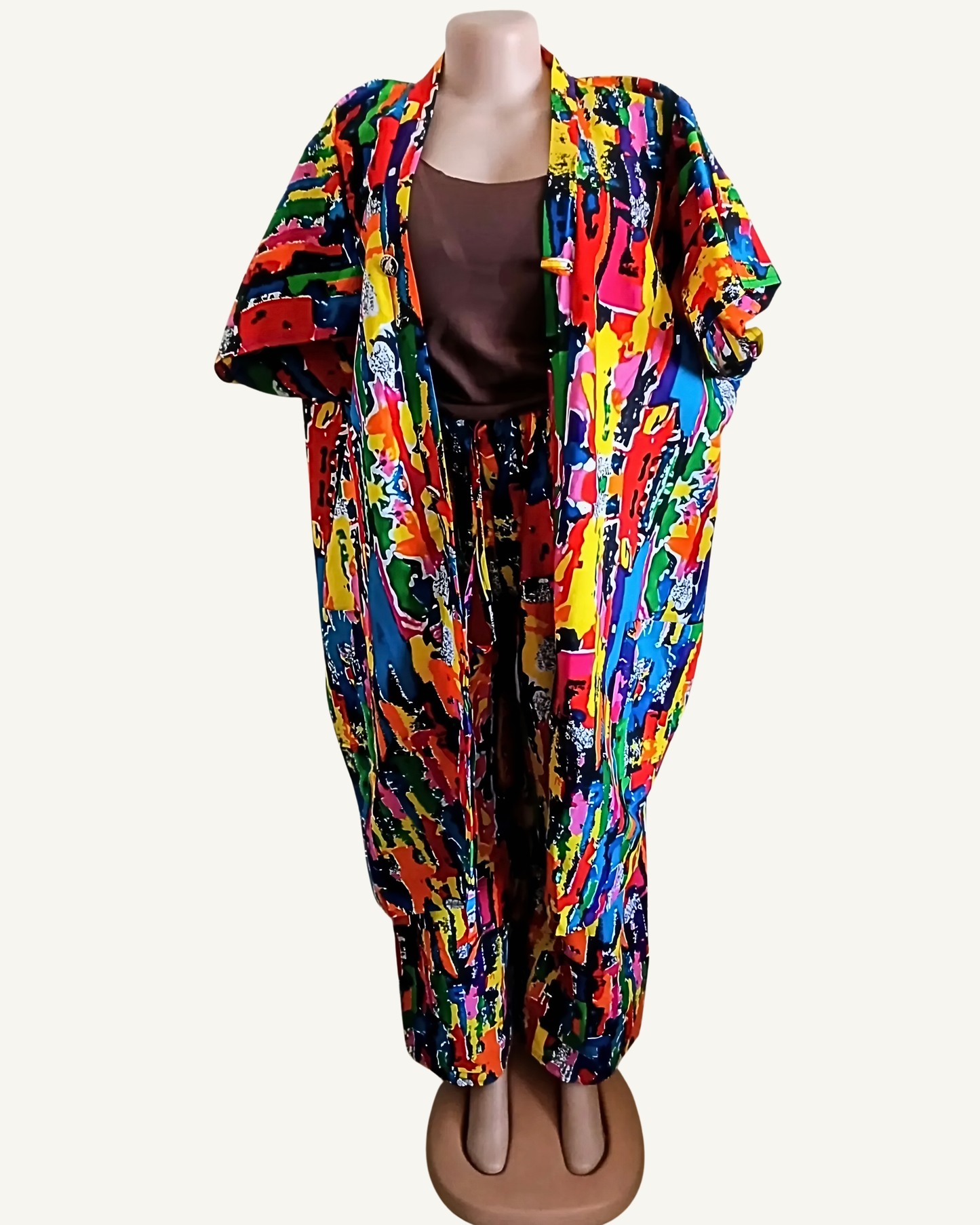 Ensemble 2 pièces Kimono + Pantalon — Imprimé Expressionniste Multicolore · Exemplaire unique