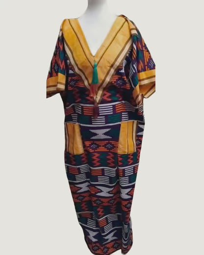 Robe Kaftan Kente • Imprimé géométrique africain • Exemplaire unique