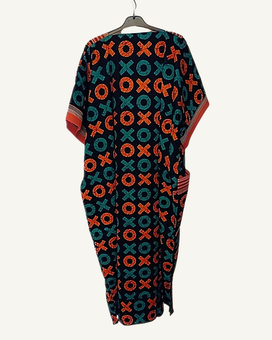 Boubou Kaftan Bimatière — XOXO Noir & Rayures Rouges · Poches · Exemplaire unique
