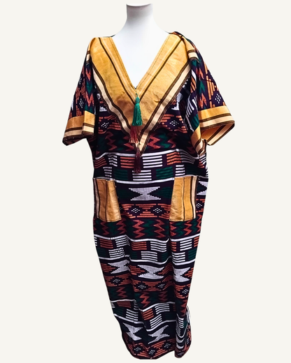 Robe Kaftan Kente • Imprimé géométrique africain • Exemplaire unique