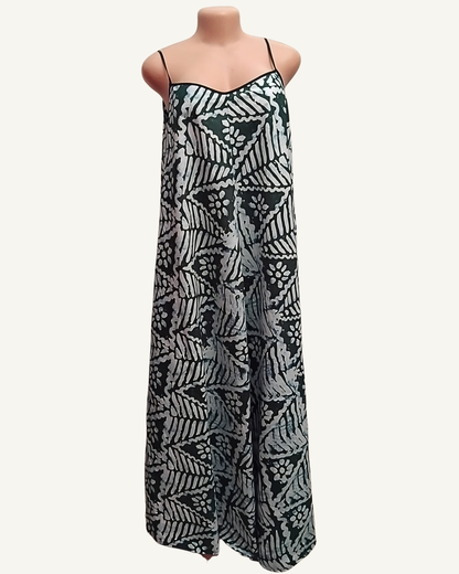 Robe Maxi Batik • Vert forêt & blanc · Bretelles fines · Exemplaire unique
