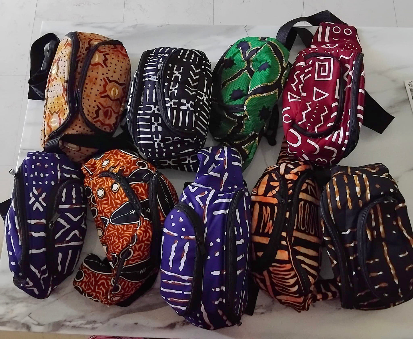 Ensemble bob + sac banane batik · motifs bogolan · unisexe