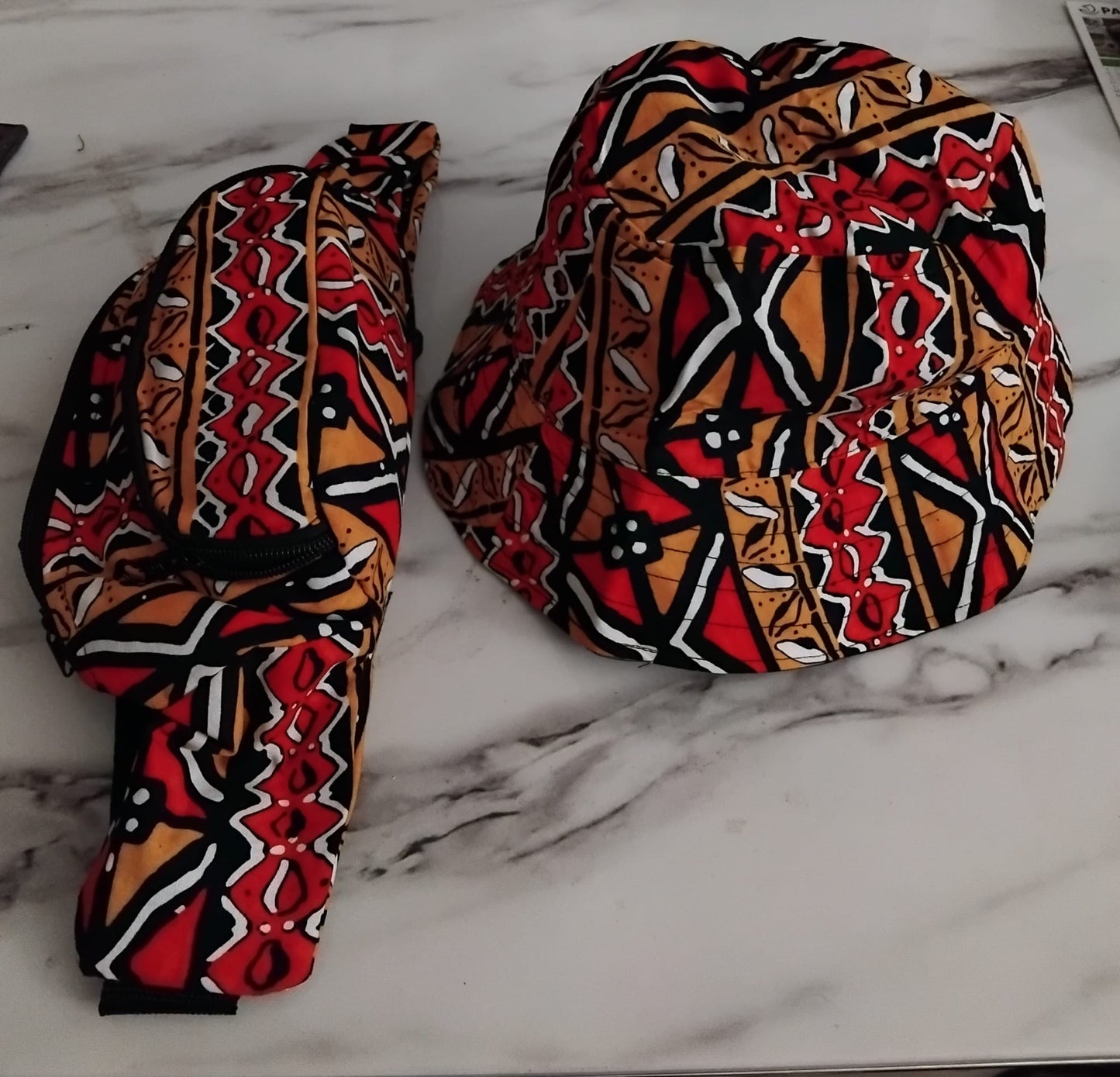 Ensemble bob + sac banane batik · motifs bogolan · unisexe