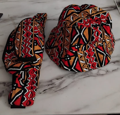 Ensemble bob + sac banane batik · motifs bogolan · unisexe