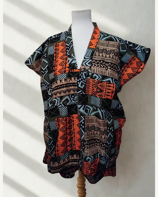 Ensemble 2 pièces Kimono + Bermuda — Imprimé Africain Géométrique Multicolore · Exemplaire unique