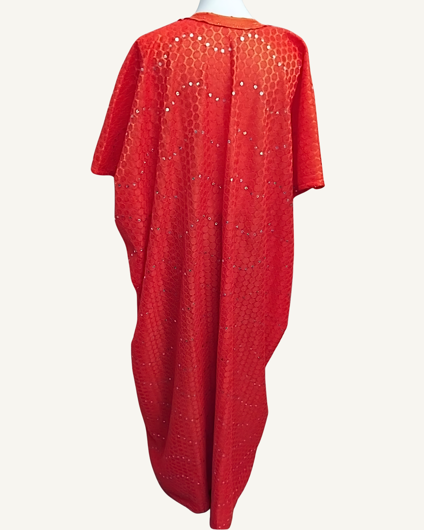 Boubou Kaftan de Cérémonie — Rouge Orangé · Appliqué Papillon · Paillettes Argentées · Exemplaire unique