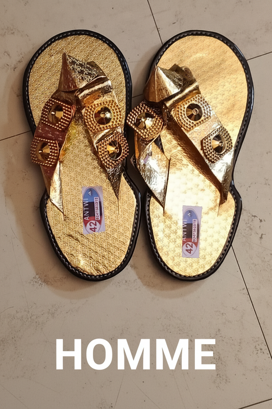 HOMME | Agbodjés traditionnelles ivoiriennes · sandales de cérémonie HOMME · or et argent · faites main · tailles 40 à 44