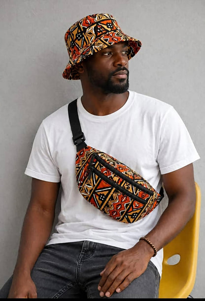 Ensemble bob + sac banane batik · motifs bogolan · unisexe