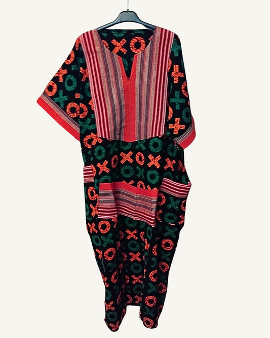 Boubou Kaftan Bimatière — XOXO Noir & Rayures Rouges · Poches · Exemplaire unique